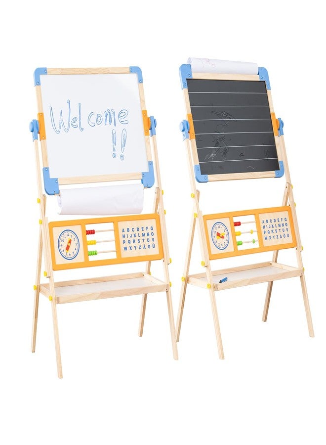 Asweets 3 in 1 Kids Art Easel, Magnetic Whiteboard/Chalkboard with Drawing Paper Roll, Abacus/Clock/Alphabet Chart - Educational Toy for Toddlers Preschoolers (3-8) - Image 1